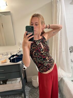 Black Multi-Color Keyhole Halter Tank Top